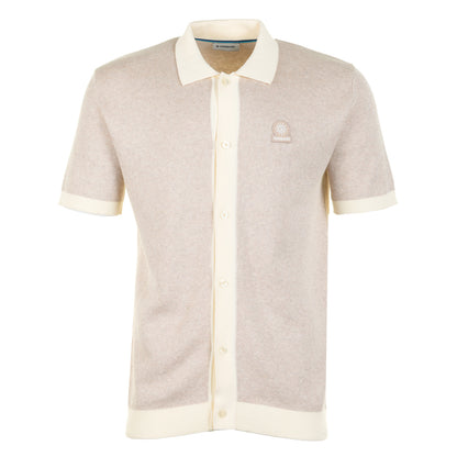 Short Sleeve Knitted Full Button Polo Shirt Oat