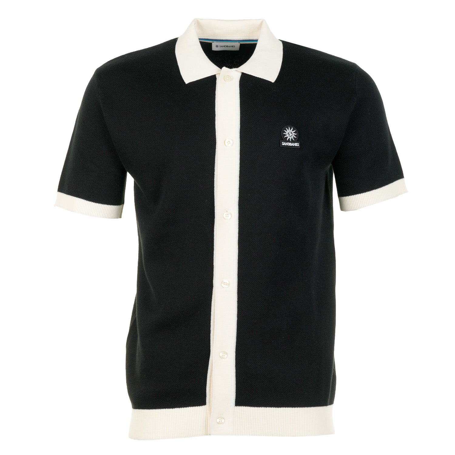 Short Sleeve Knitted Full Button Polo Shirt Black