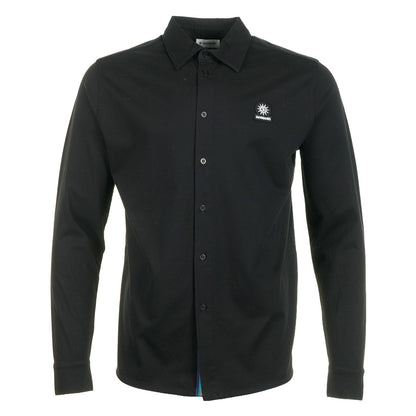 Long Sleeve Button Through Pique Polo Shirt Black
