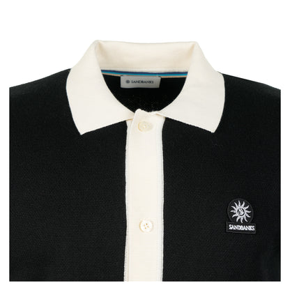 Short Sleeve Knitted Full Button Polo Shirt Black