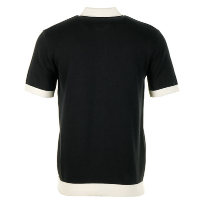 Short Sleeve Knitted Full Button Polo Shirt Black