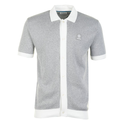 Short Sleeve Knitted Full Button Polo Shirt Grey Marl