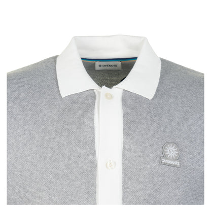 Short Sleeve Knitted Full Button Polo Shirt Grey Marl