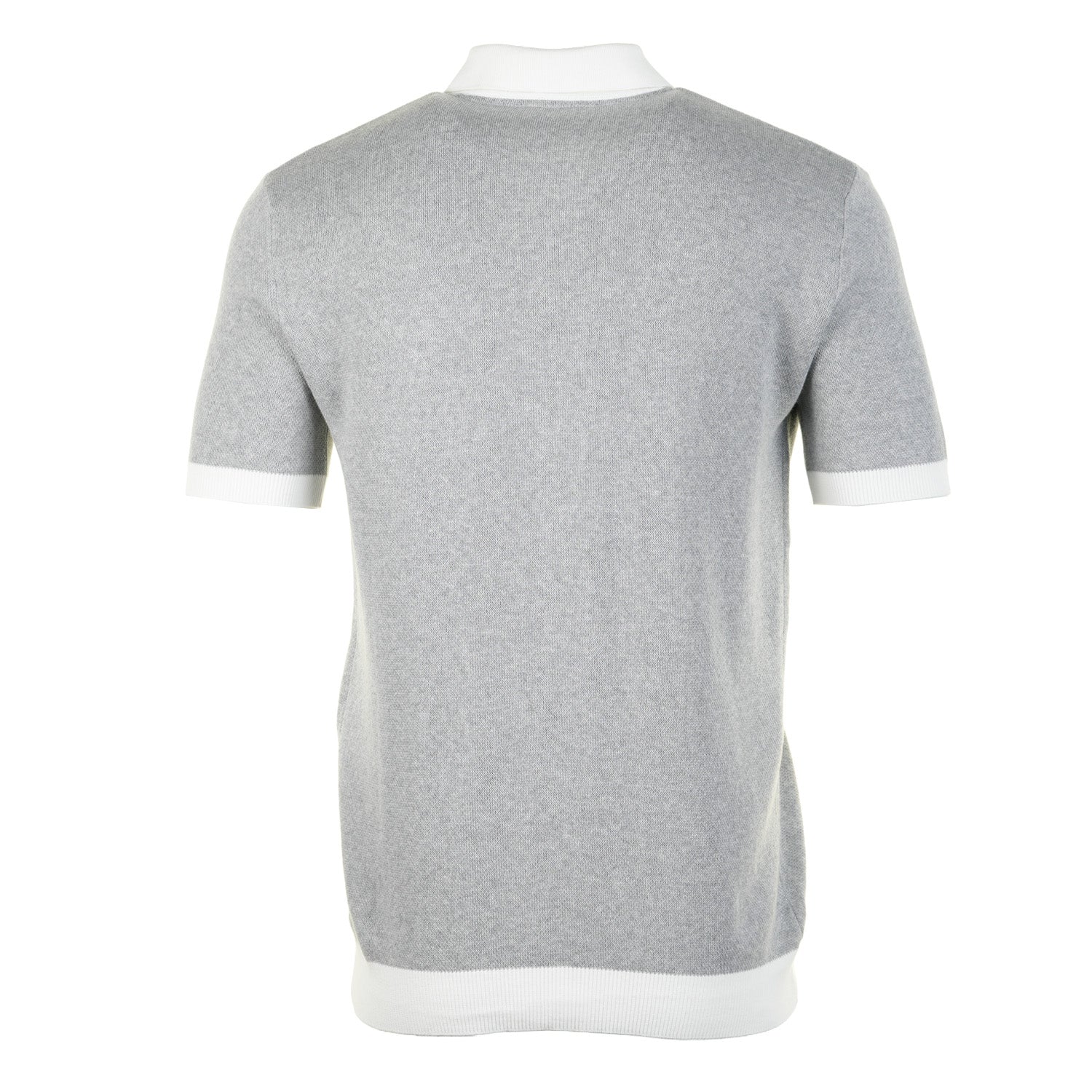 Short Sleeve Knitted Full Button Polo Shirt Grey Marl