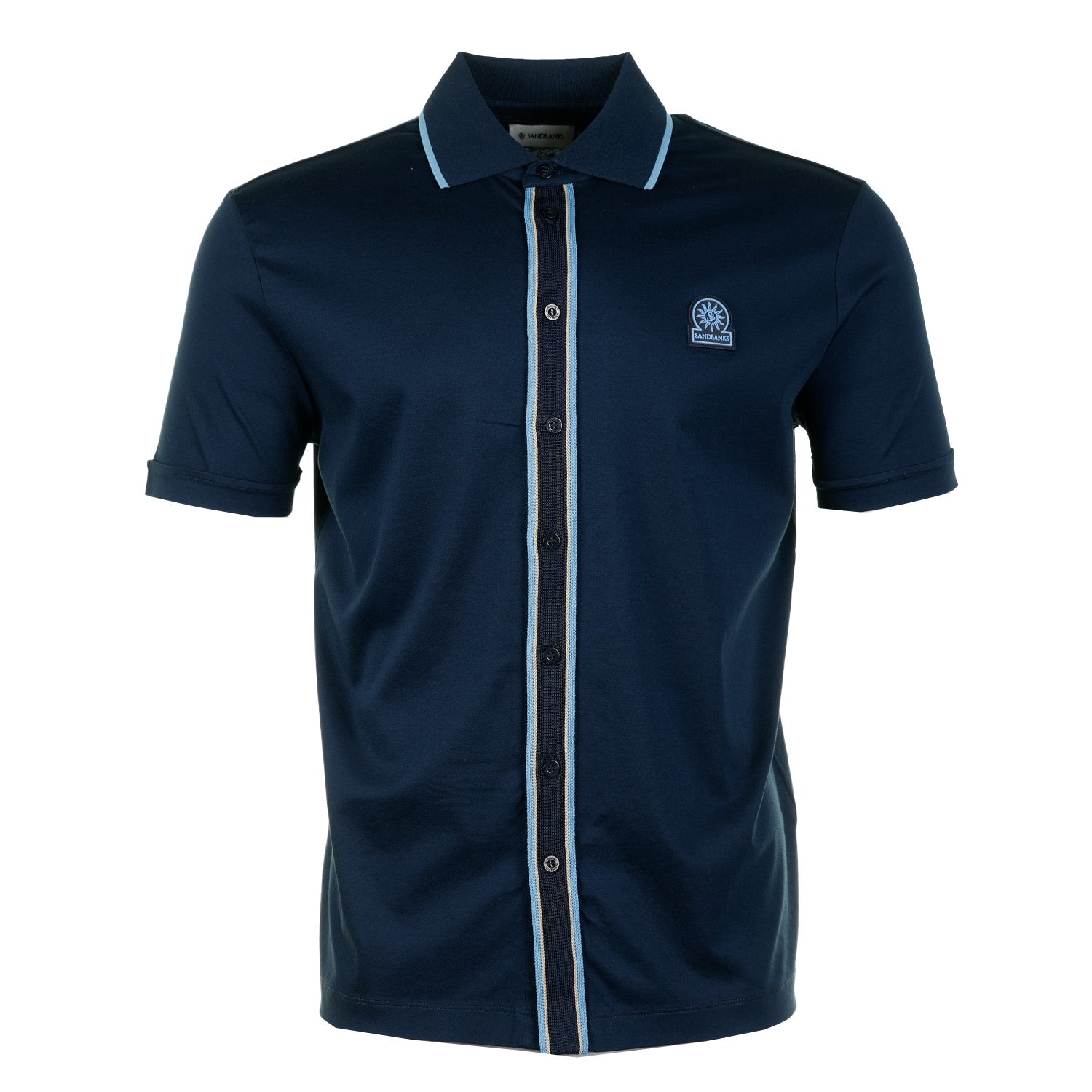 Short Sleeve Contrast Placket Polo Navy