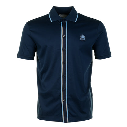 Short Sleeve Contrast Placket Polo Navy