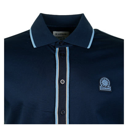 Short Sleeve Contrast Placket Polo Navy