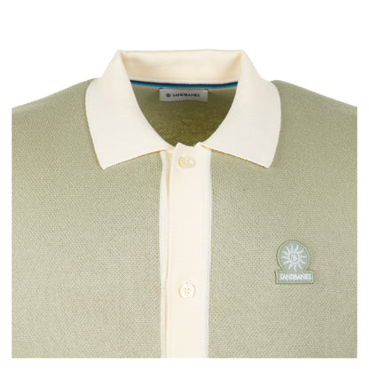 Short Sleeve Knitted Full Button Polo Shirt Sage