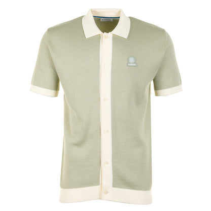 Short Sleeve Knitted Full Button Polo Shirt Sage