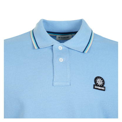 Short Sleeve Tipped Badge Logo Polo Shirt Dusty Blue