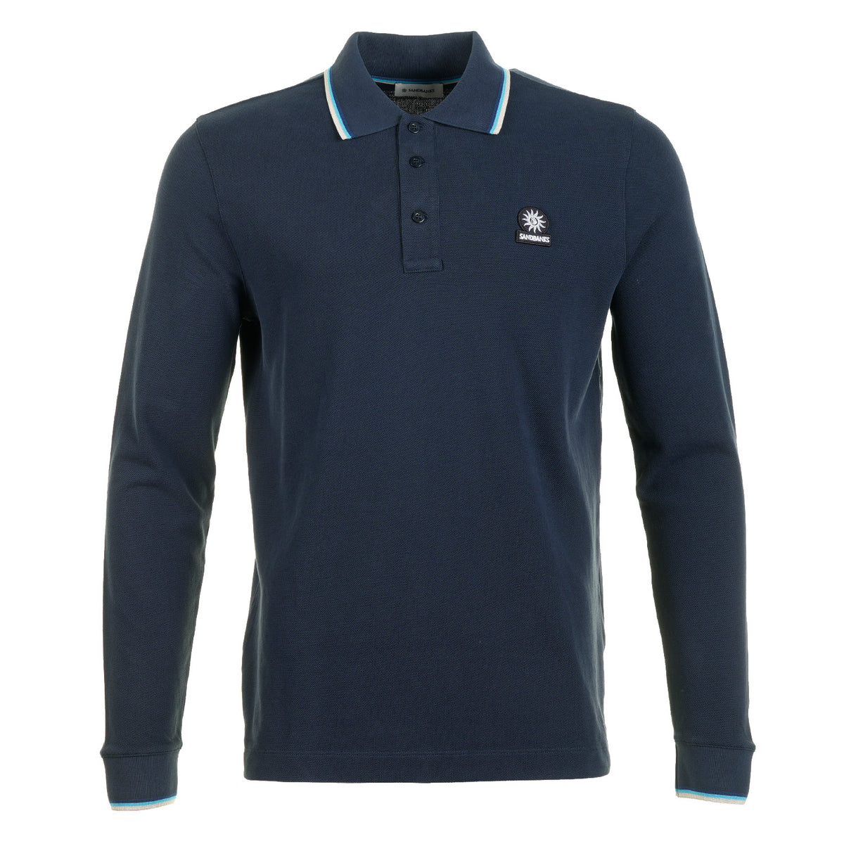 Long Sleeve Contrast Trim Polo Shirt Navy