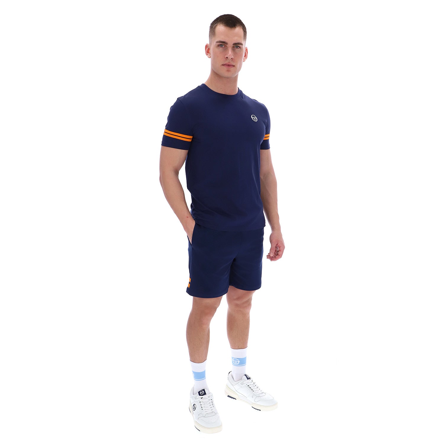 Grello Crew Neck T Shirt Maritime Blue Orange Pepper