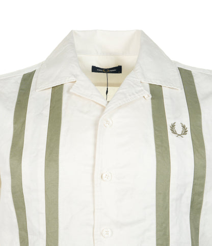 Panelled Linen Blend Short Sleeve Shirt Light Ecru