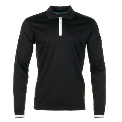 Long Sleeve Silicone Zip Polo Shirt Black