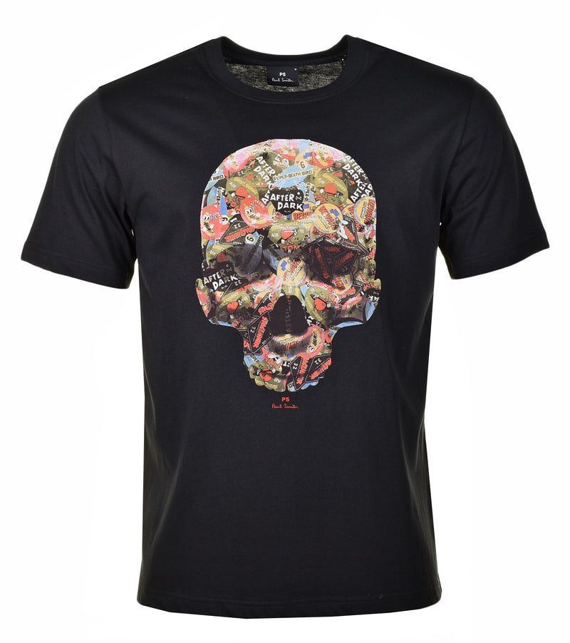 Regular Fit Skull Sticker T Shirt Black