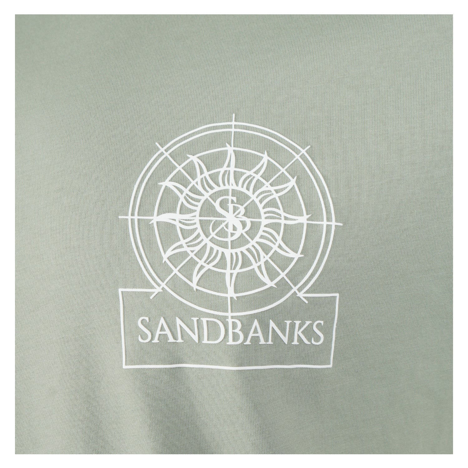 close up of sandbanks sonar graphic on t-shirt