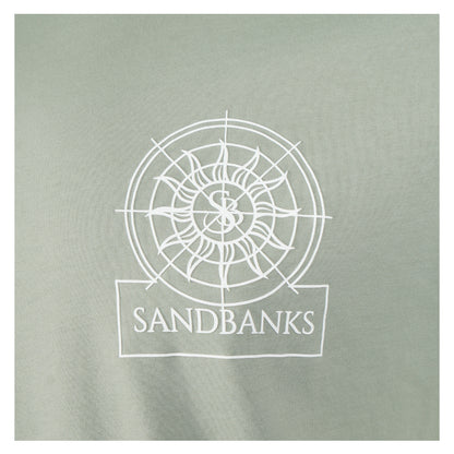 close up of sandbanks sonar graphic on t-shirt