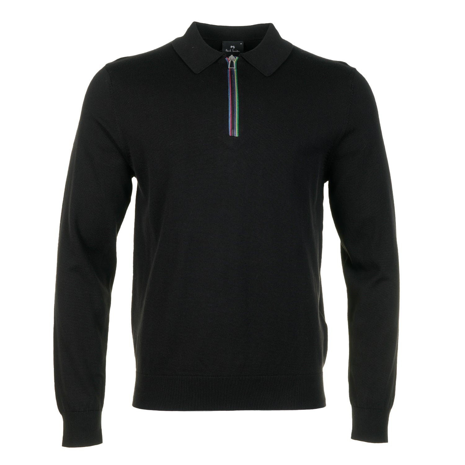 Sport Stripe Knitted Long Sleeve Polo Shirt Black