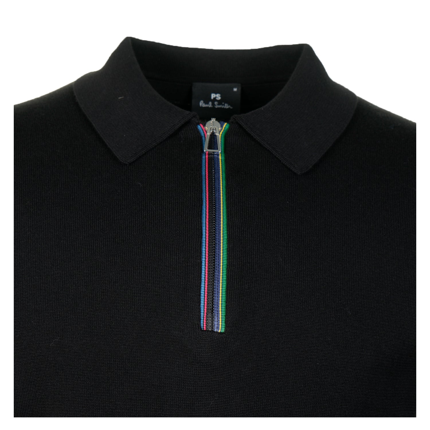 Sport Stripe Knitted Long Sleeve Polo Shirt Black