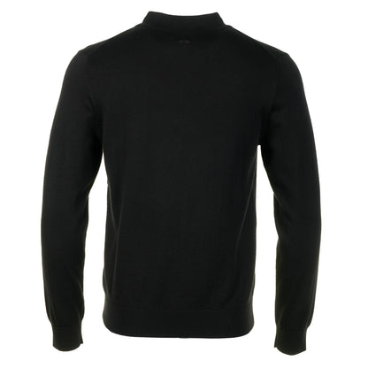 Sport Stripe Knitted Long Sleeve Polo Shirt Black