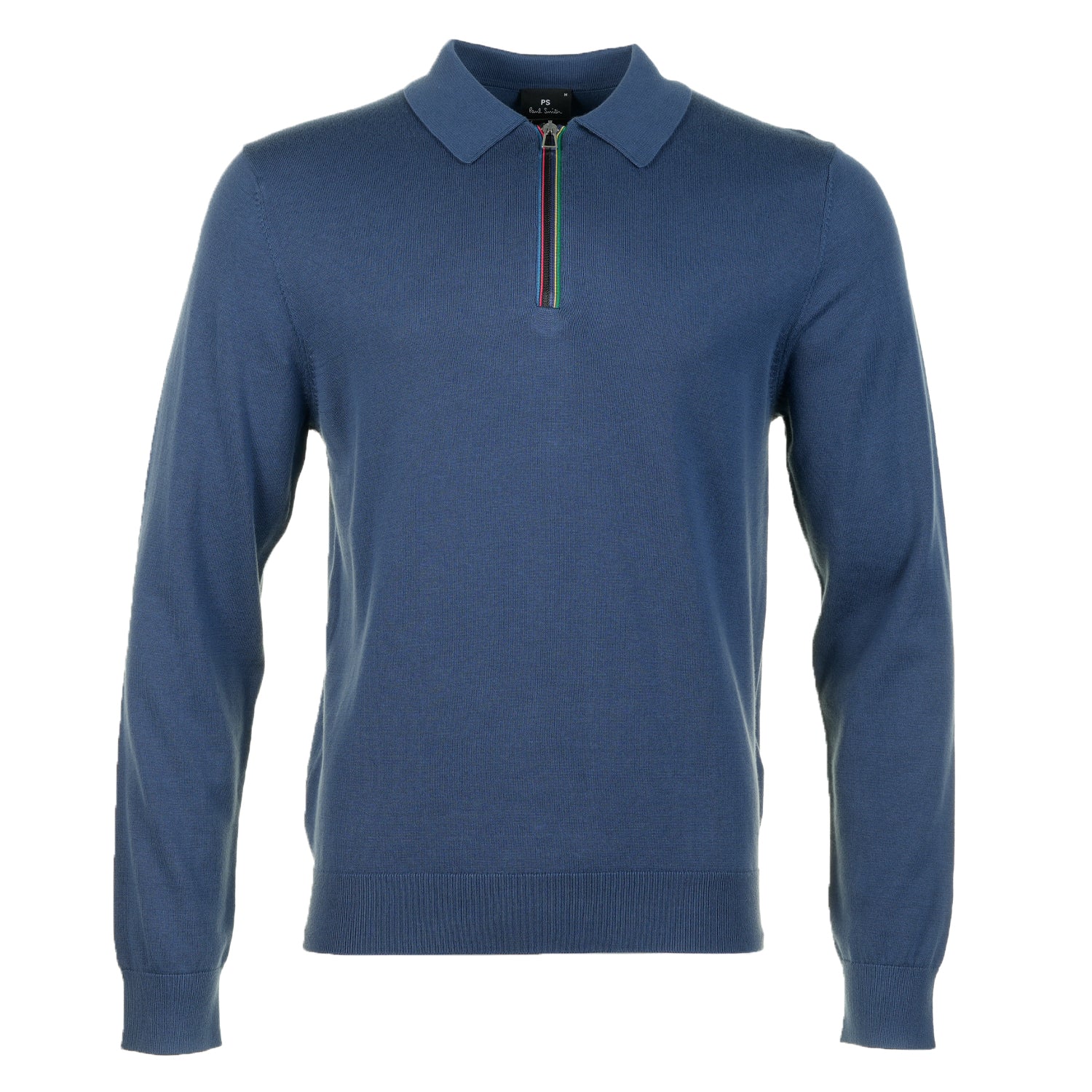 Sport Stripe Knitted Long Sleeve Polo Shirt Indigo
