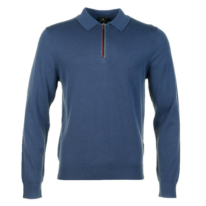 Sport Stripe Knitted Long Sleeve Polo Shirt Indigo