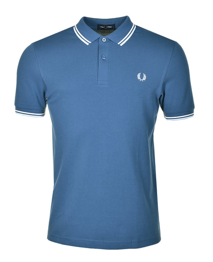 Short Sleeve Twin Tipped Polo Shirt Midnight Blue Ecru Light Ice