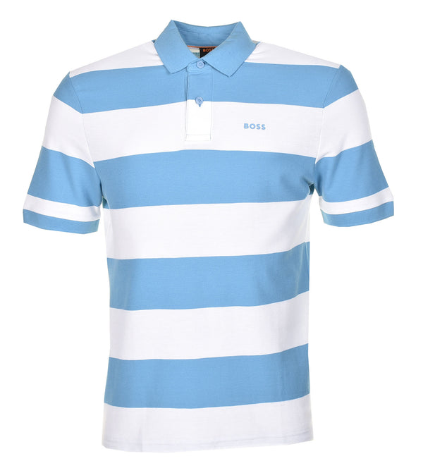 Pale Stripe Short Sleeve Polo Shirt Open Blue