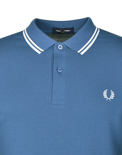 Short Sleeve Twin Tipped Polo Shirt Midnight Blue Ecru Light Ice