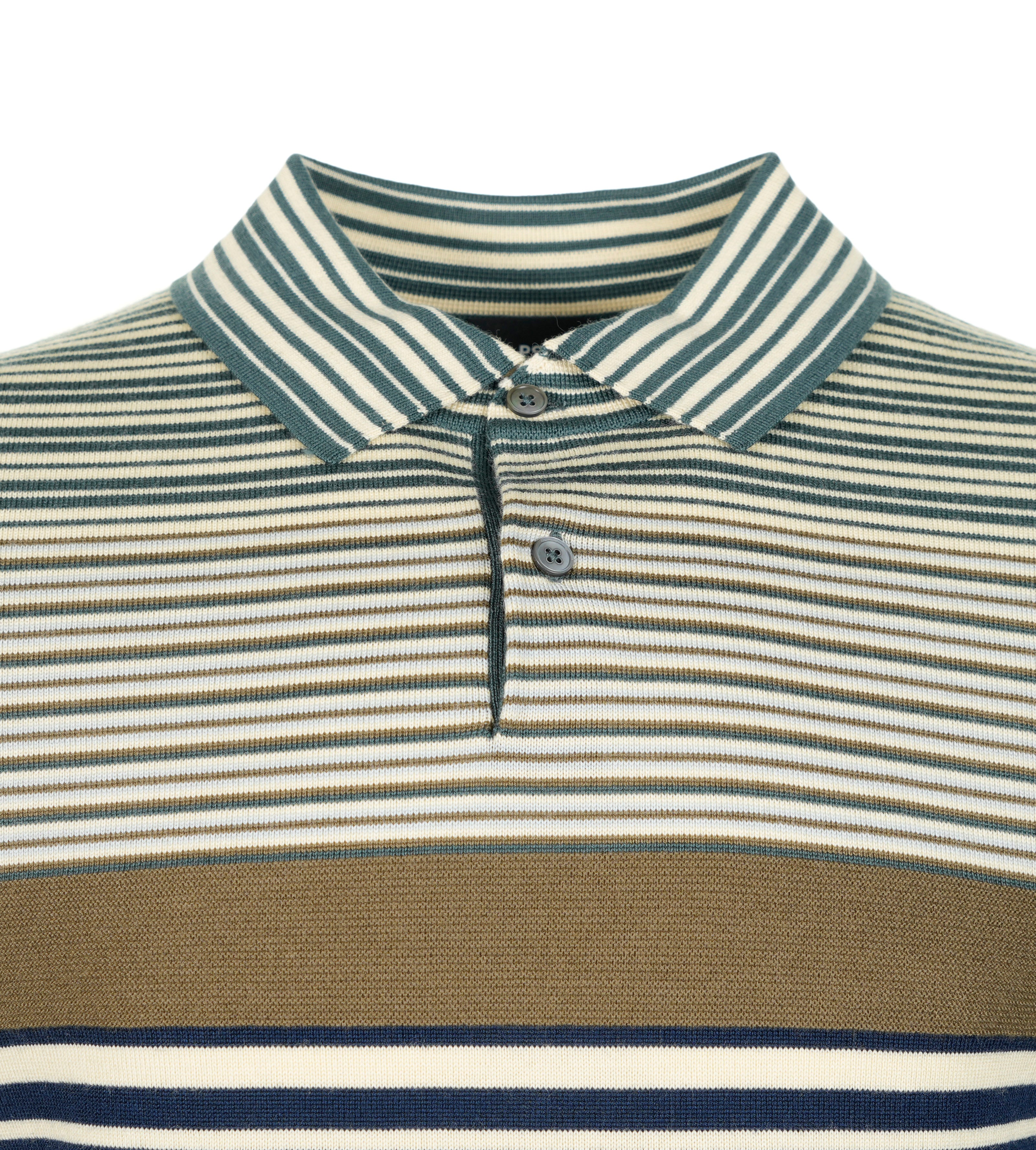 Knitted Long Sleeve Striped Polo Shirt Petrol Green