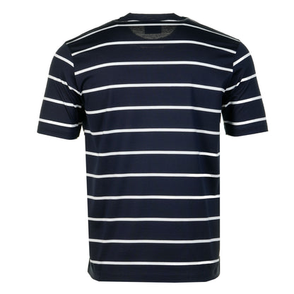 Short Sleeve Striped Metal Shark Logo T Shirt Navy