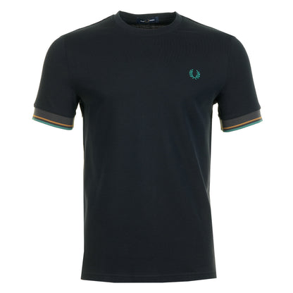 Twin Tipped Cuff Pique T Shirt Navy