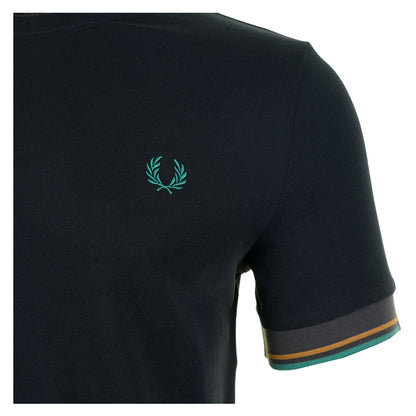 Twin Tipped Cuff Pique T Shirt Navy