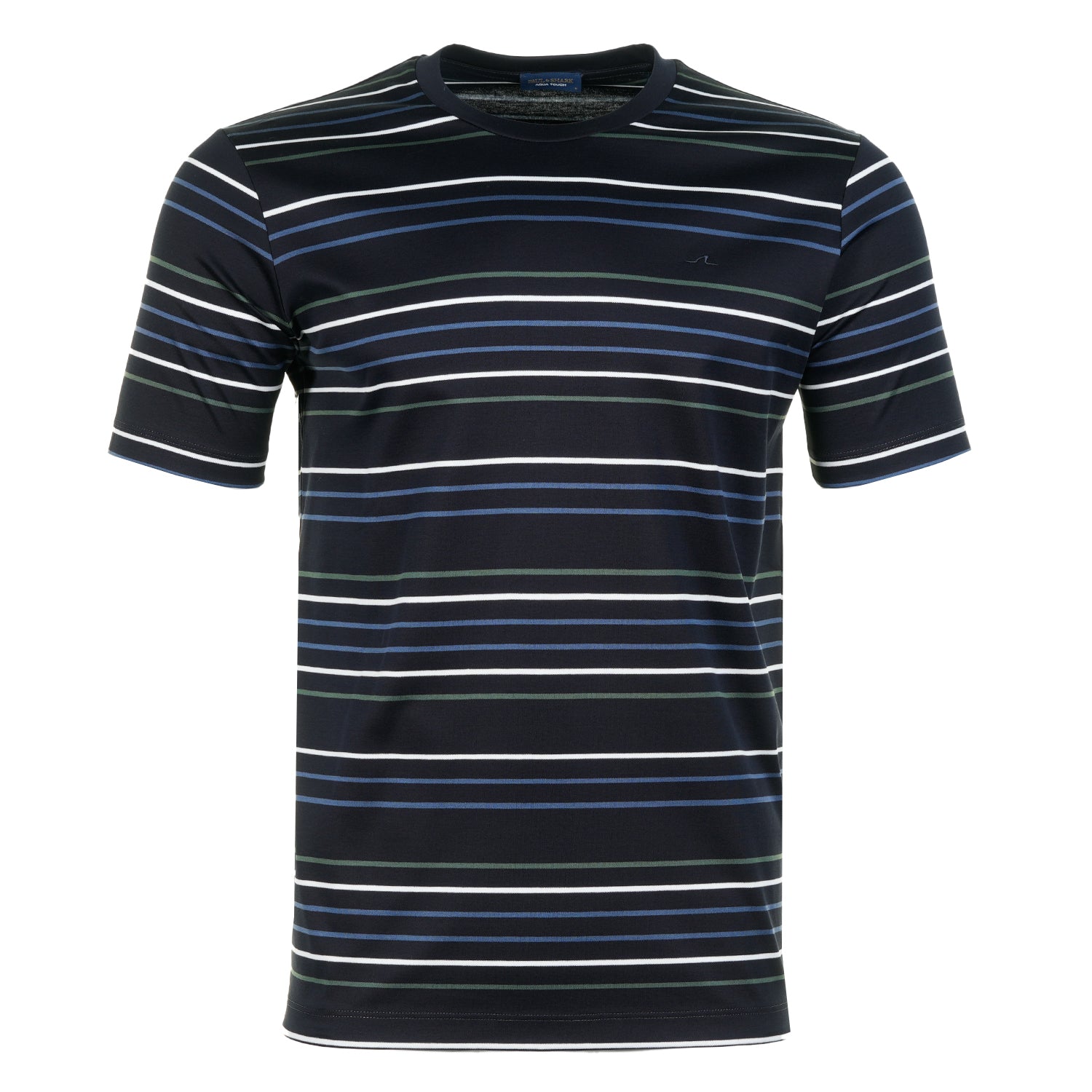 Short Sleeve Aqua Touch Cotton Striped  T Shirt Navy