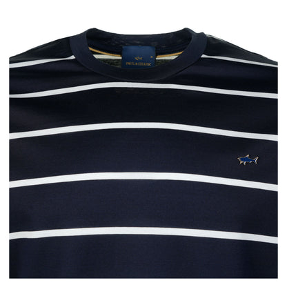 Short Sleeve Striped Metal Shark Logo T Shirt Navy