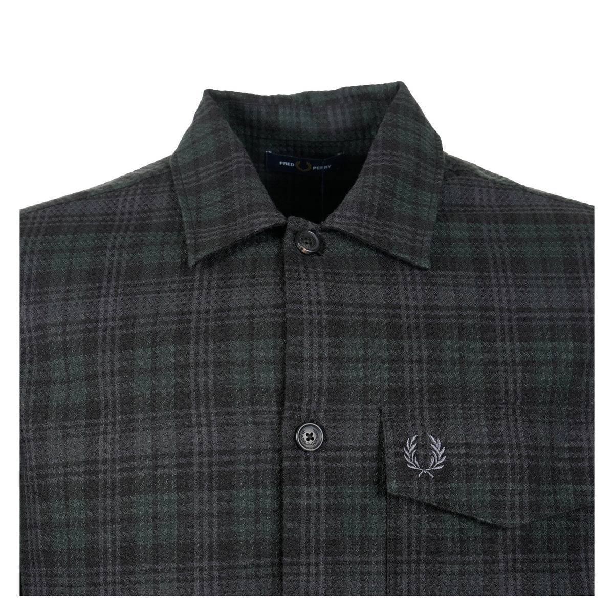 Textured Check Overshirt Night Green