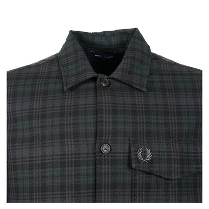 Textured Check Overshirt Night Green