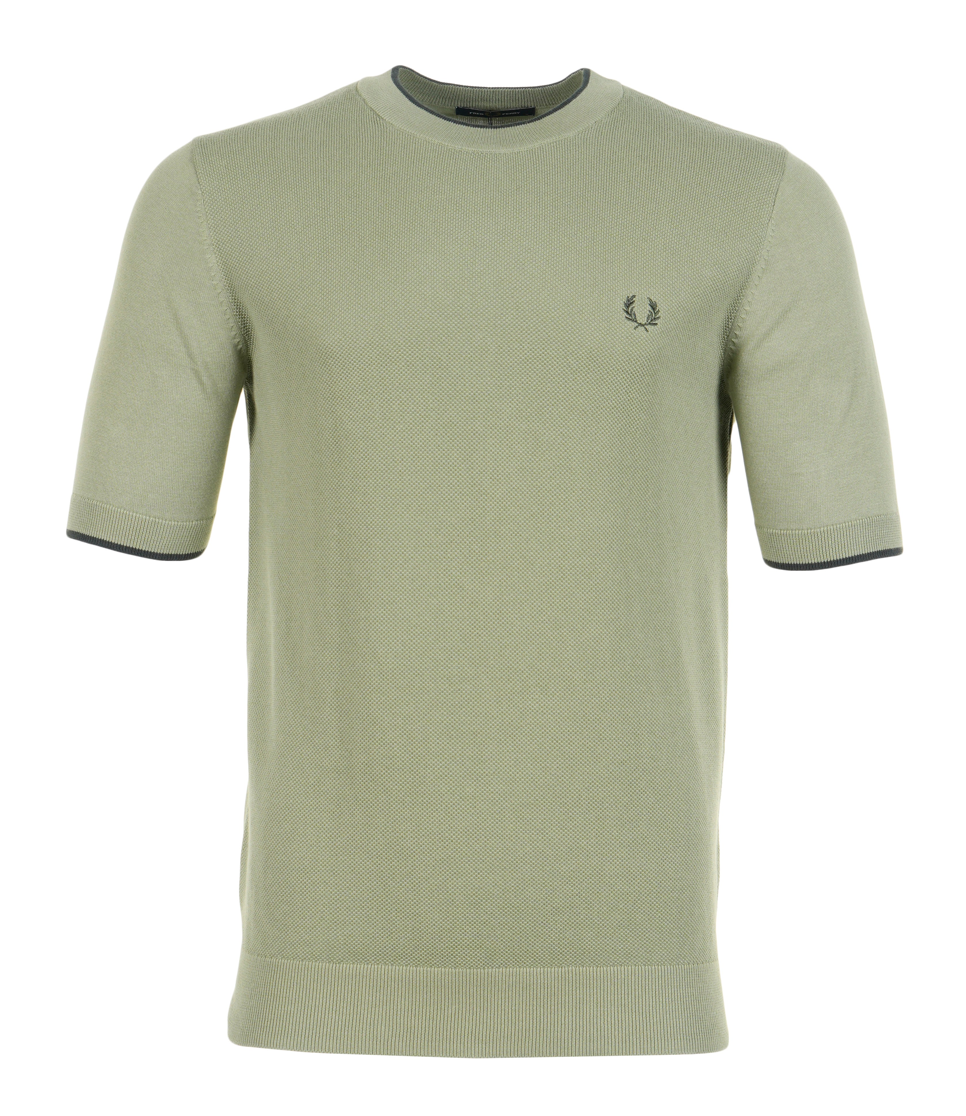 Texture Front Knitted T Shirt Olive Mint
