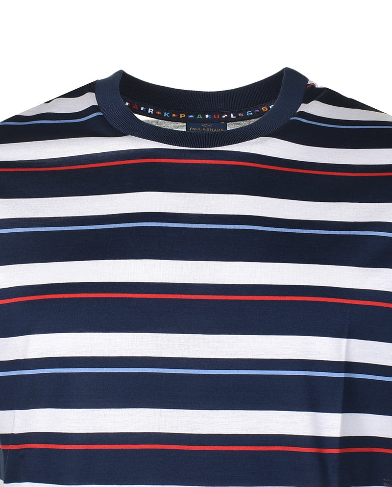 Short Sleeve Multi Stripe T Shirt Navy