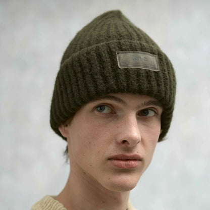model wearing ten-c Toru Hat Khaki