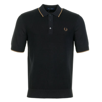 Short Sleeve Pique Stitch Knitted Polo Shirt Black