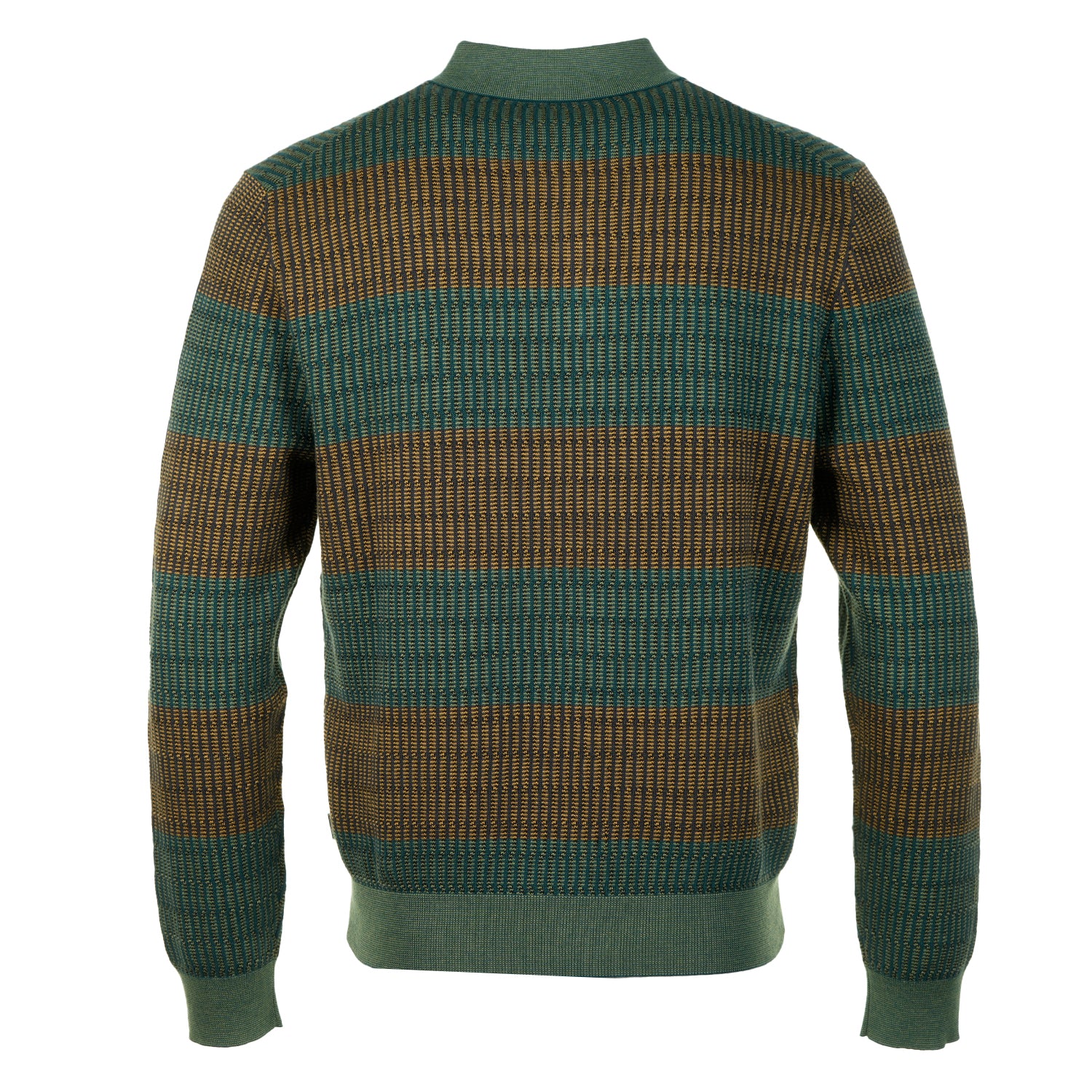 Knitted Textured Long Sleeve Striped Polo Shirt Petrol Green