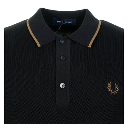 Short Sleeve Pique Stitch Knitted Polo Shirt Black