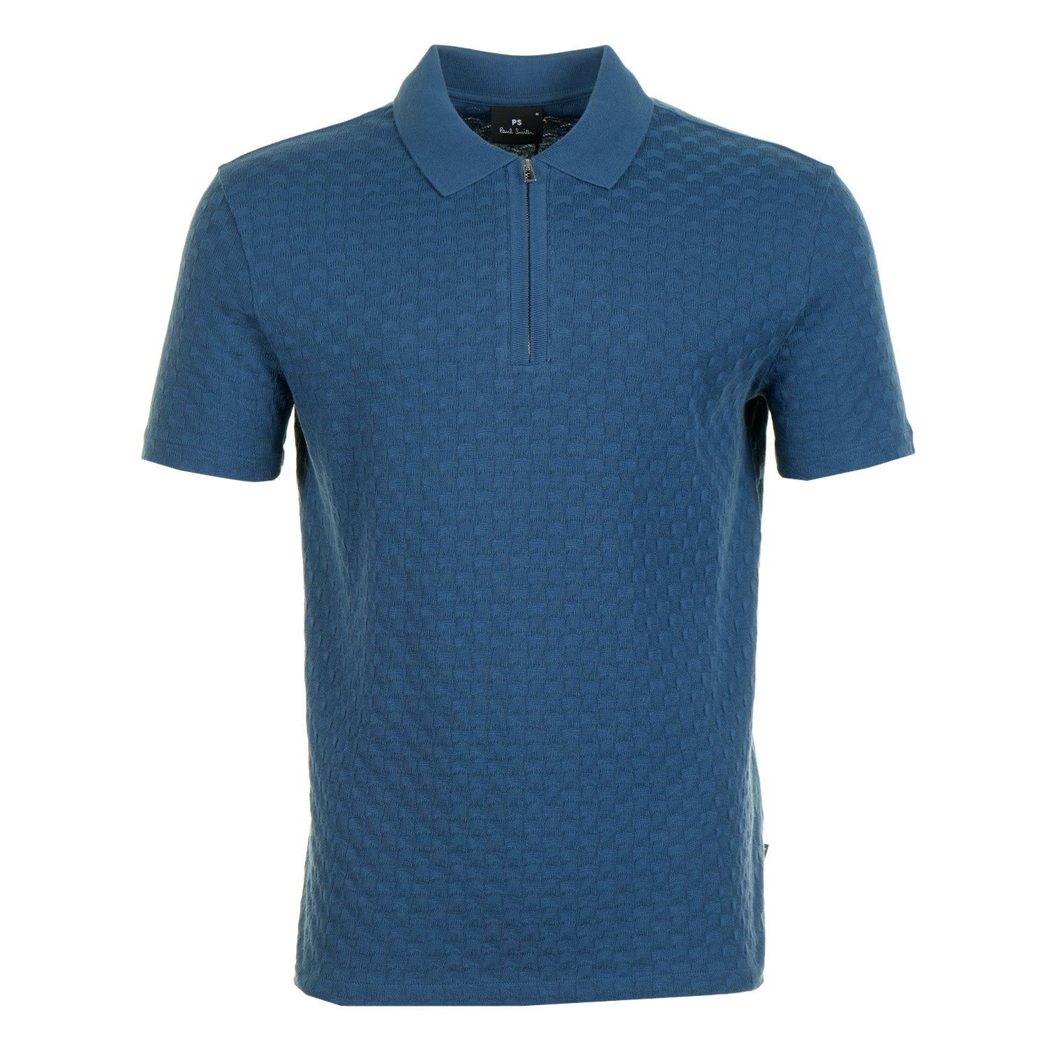 Short Sleeve Zip Textured Polo Shirt Indigo