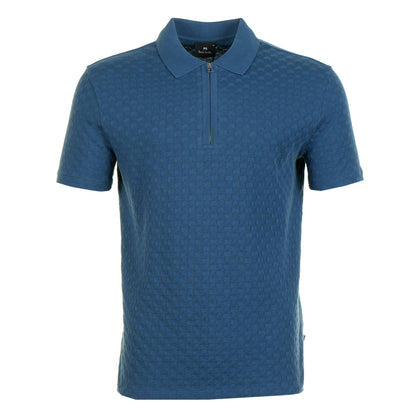 Short Sleeve Zip Textured Polo Shirt Indigo