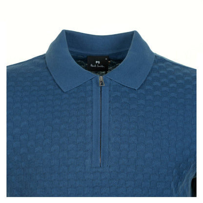Short Sleeve Zip Textured Polo Shirt Indigo