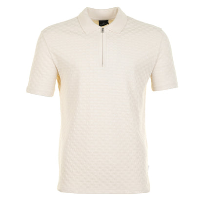 Short Sleeve Zip Textured Polo Shirt Off White