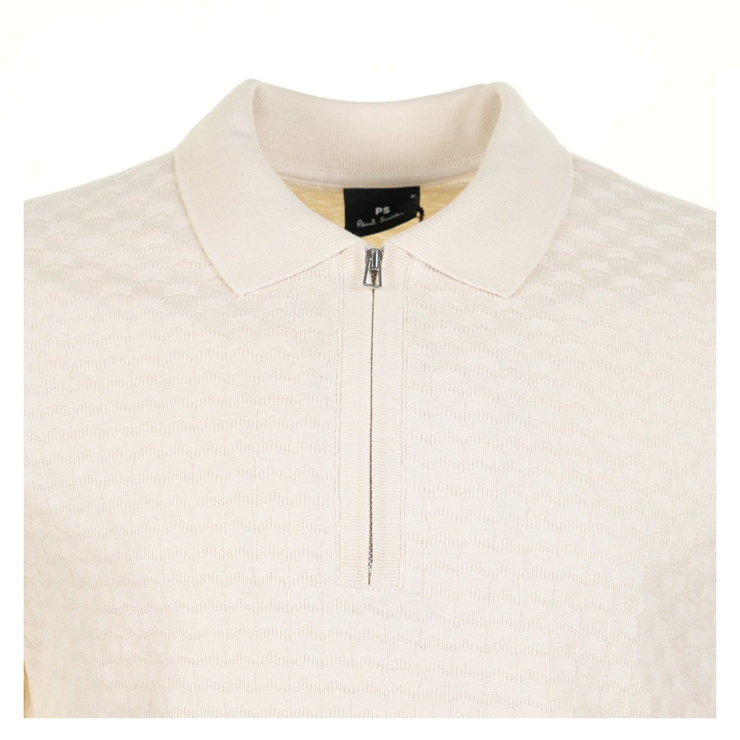 Short Sleeve Zip Textured Polo Shirt Off White