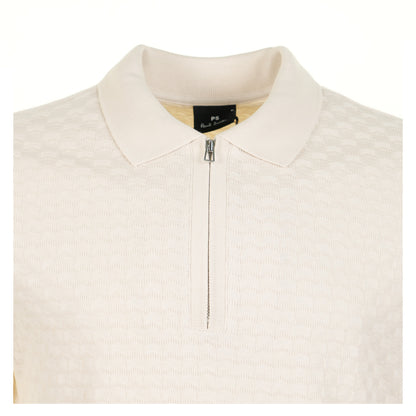 Short Sleeve Zip Textured Polo Shirt Off White