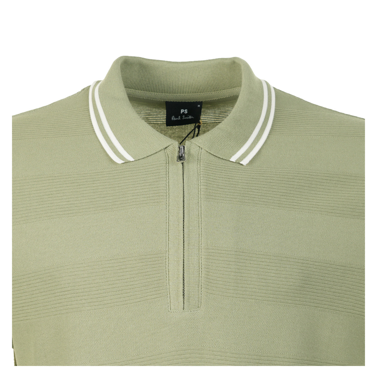 Short Sleeve Zip Textured Tipped Polo Shirt Greyish Green
